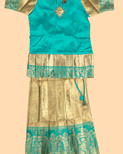 Light Green & Pastel Green - Girls Readymade Pavadai Sattai