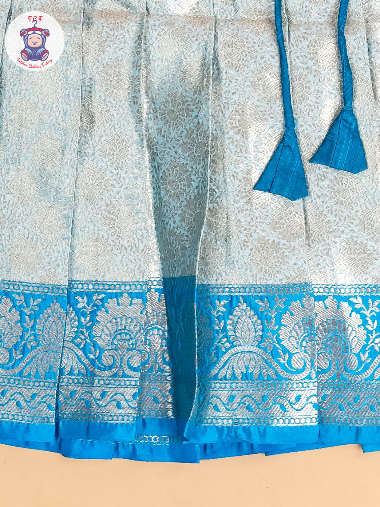 Sky Blue & God - Girls Readymade Pavadai Sattai