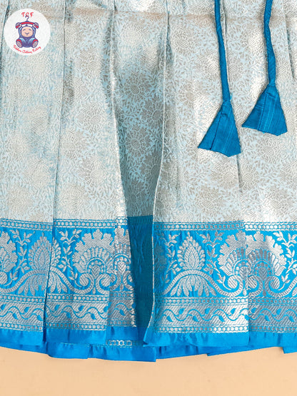 Sky Blue & God - Girls Readymade Pavadai Sattai