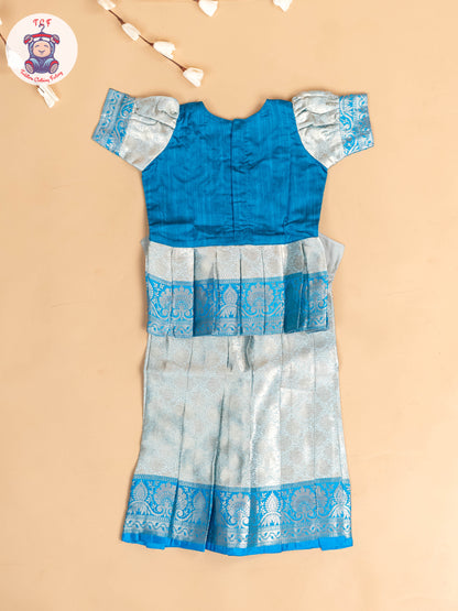 Sky Blue & God - Girls Readymade Pavadai Sattai