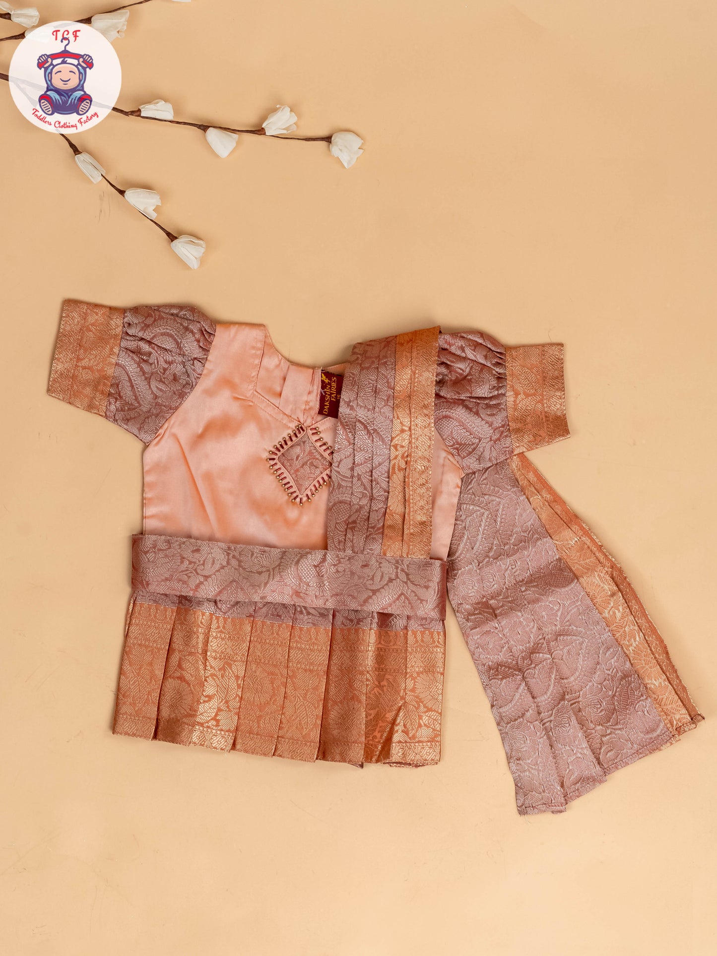 Peach - Girls Readymade Pavadai Sattai