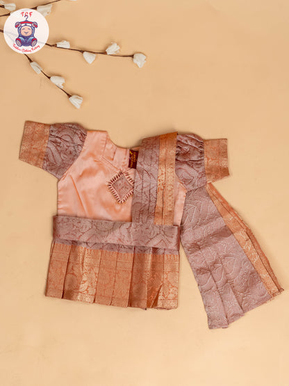 Peach - Girls Readymade Pavadai Sattai