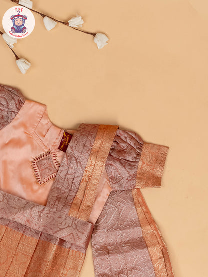 Peach - Girls Readymade Pavadai Sattai