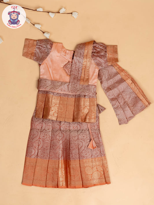 Peach - Girls Readymade Pavadai Sattai