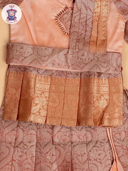 Peach - Girls Readymade Pavadai Sattai