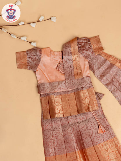 Peach - Girls Readymade Pavadai Sattai