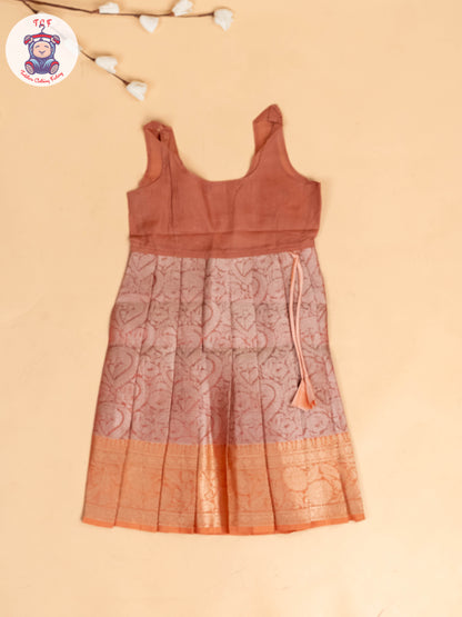 Peach - Girls Readymade Pavadai Sattai
