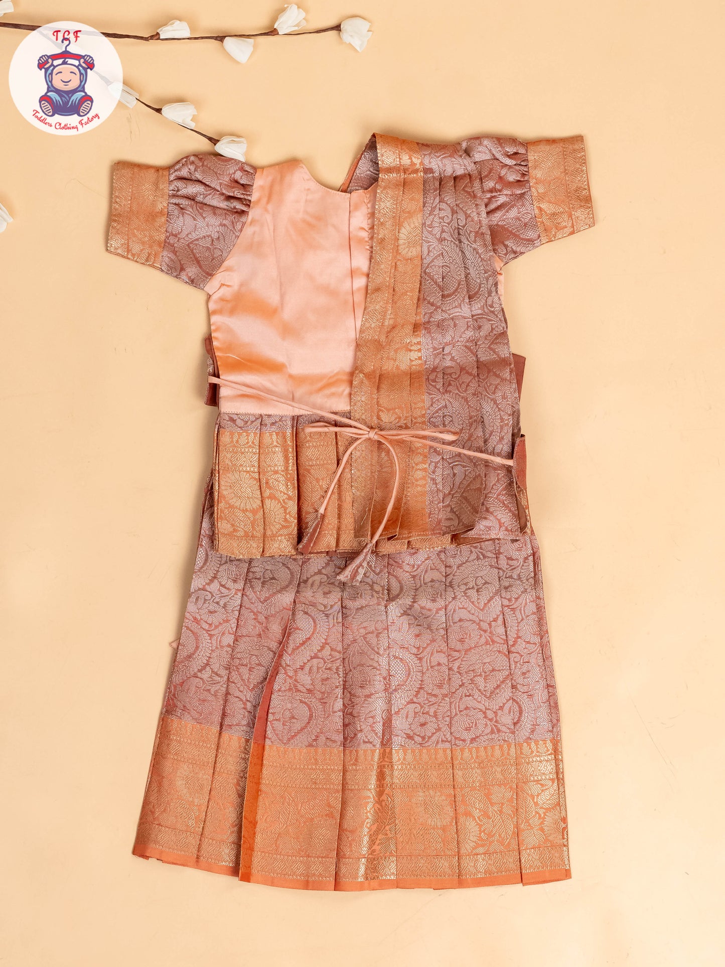 Peach - Girls Readymade Pavadai Sattai