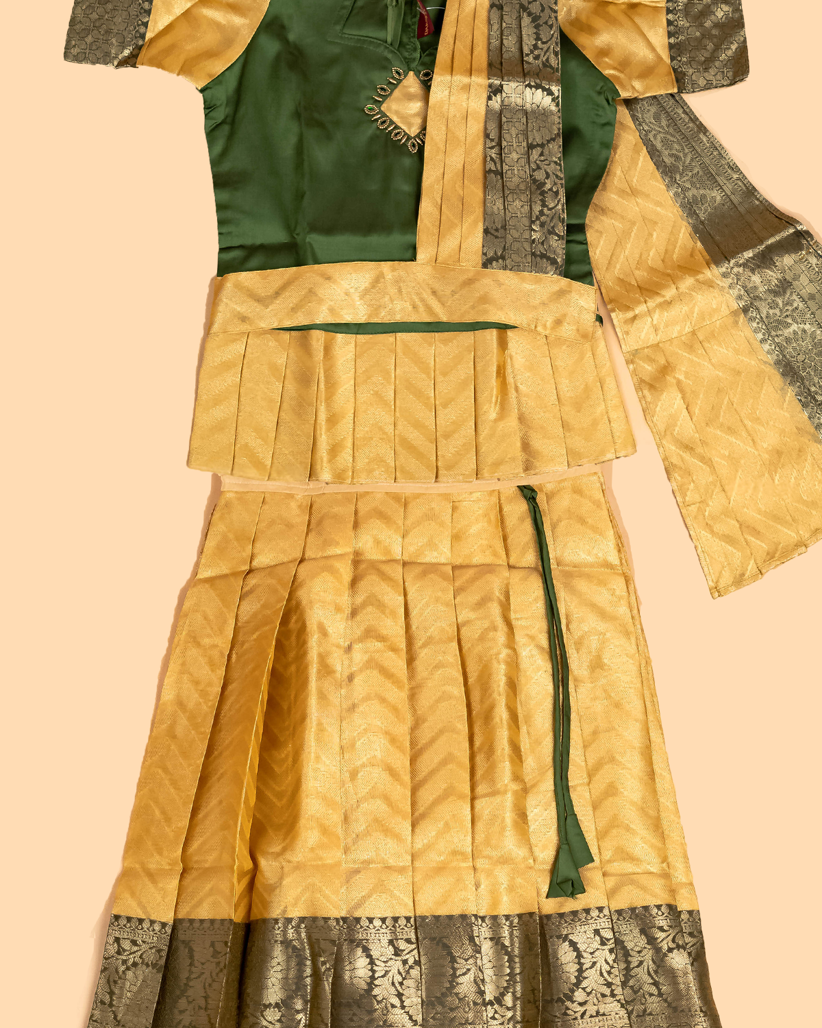 Green & Gold - Girls Readymade Pavadai Sattai