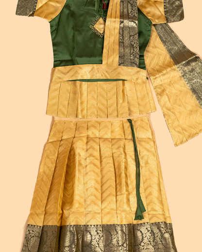 Green & Gold - Girls Readymade Pavadai Sattai