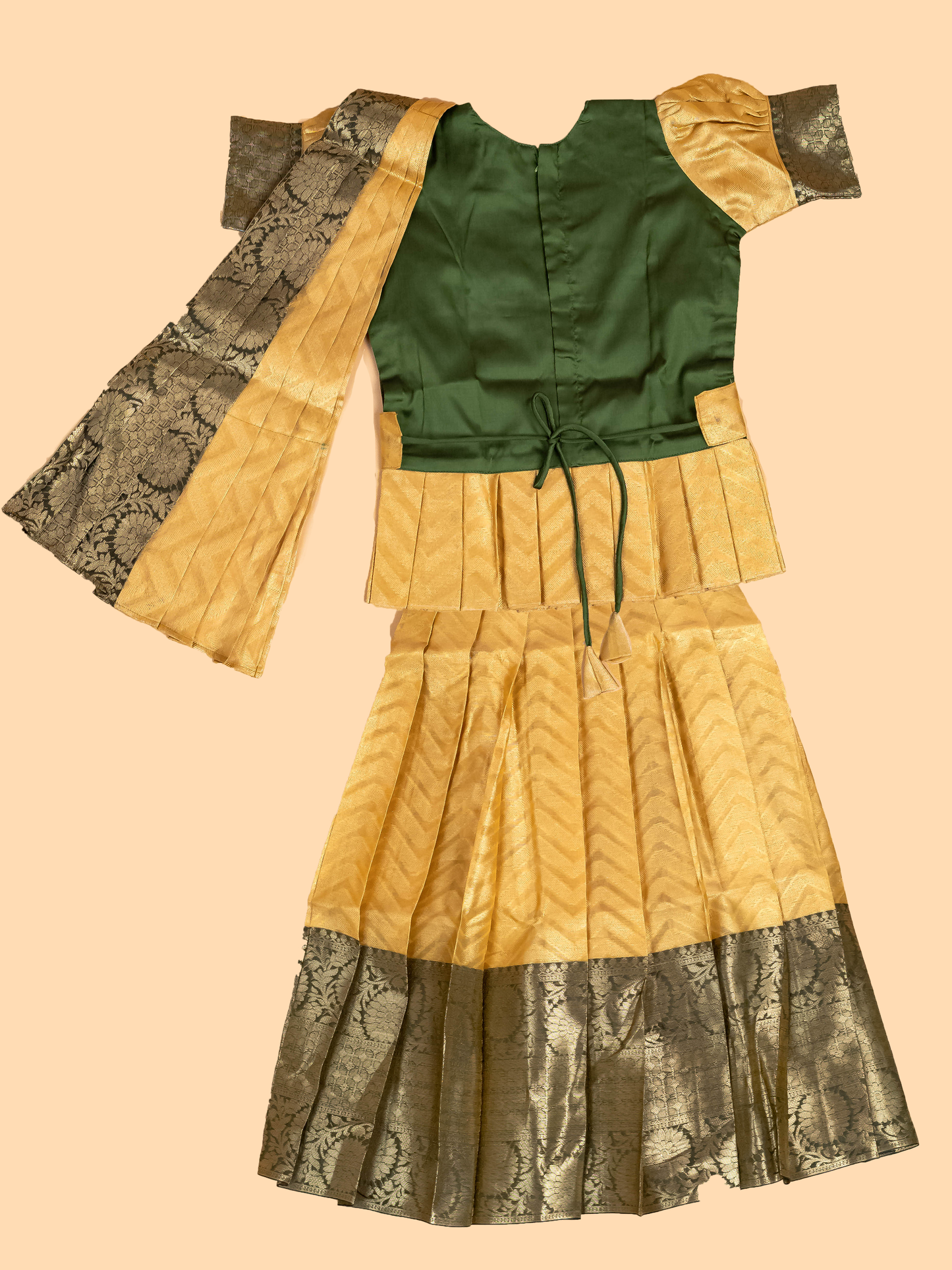 Green & Gold - Girls Readymade Pavadai Sattai