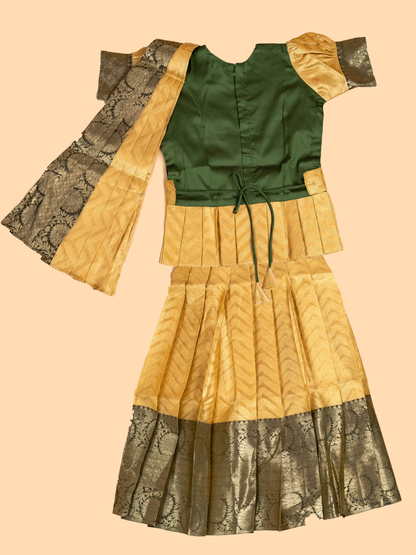 Green & Gold - Girls Readymade Pavadai Sattai