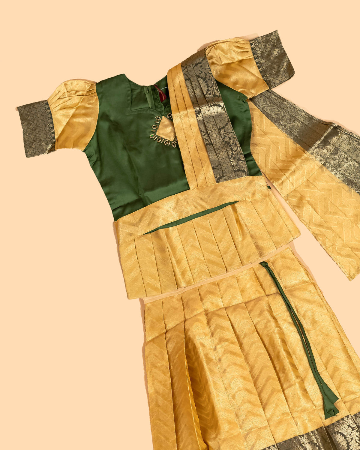 Green & Gold - Girls Readymade Pavadai Sattai