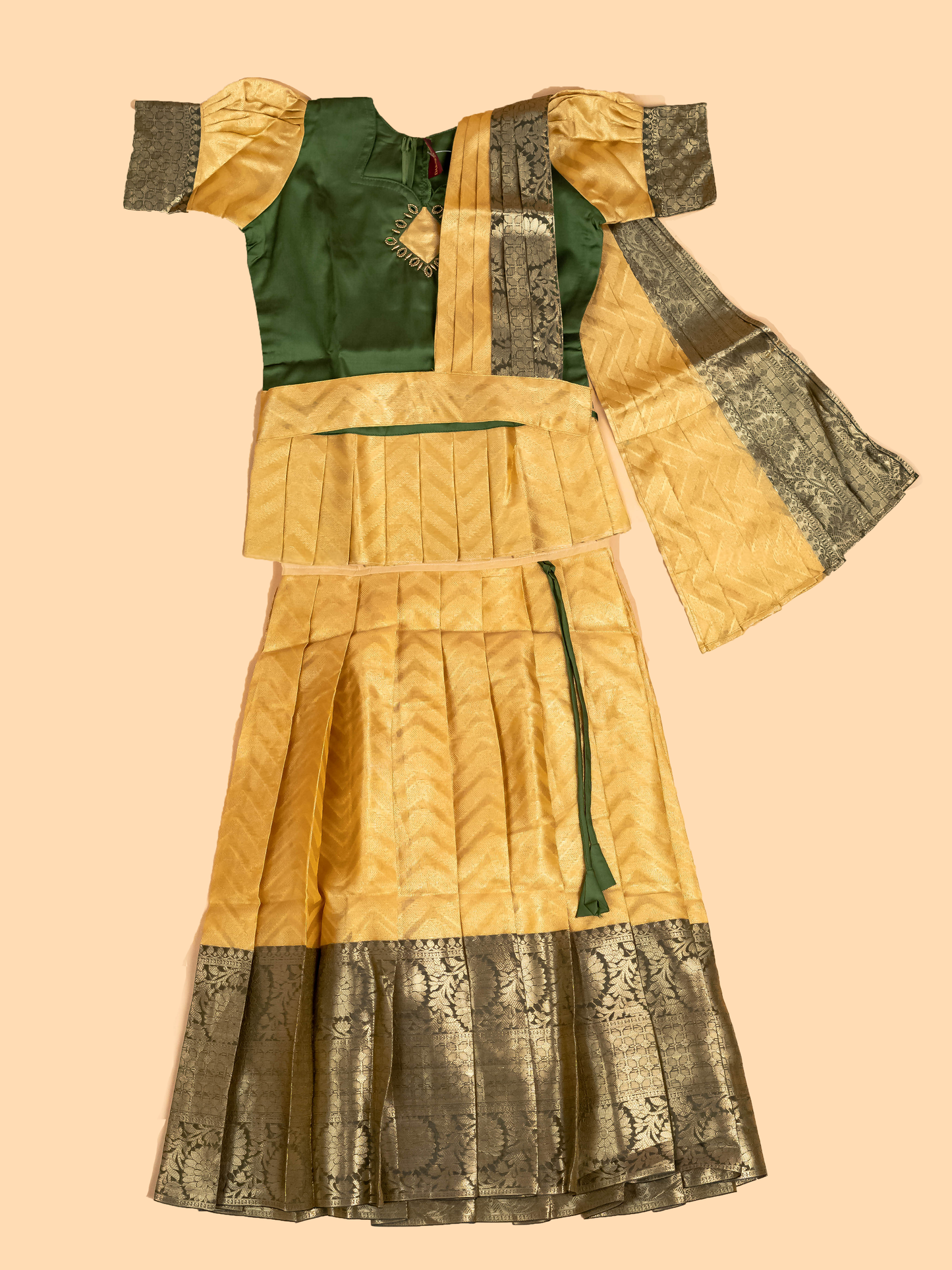 Green & Gold - Girls Readymade Pavadai Sattai