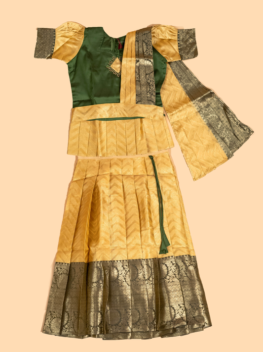 Green & Gold - Girls Readymade Pavadai Sattai