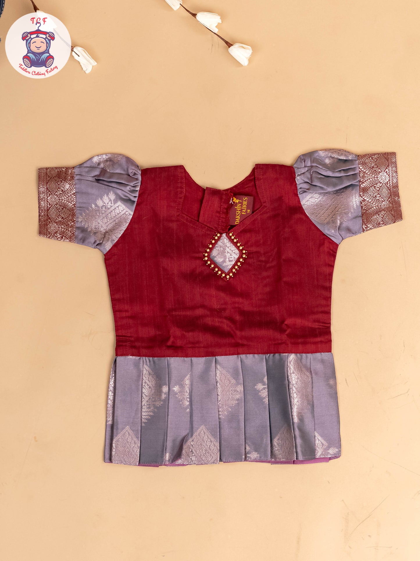 Maroon & Grey - Girls Readymade Pavadai Sattai