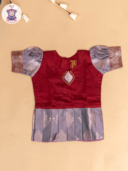 Maroon & Grey - Girls Readymade Pavadai Sattai