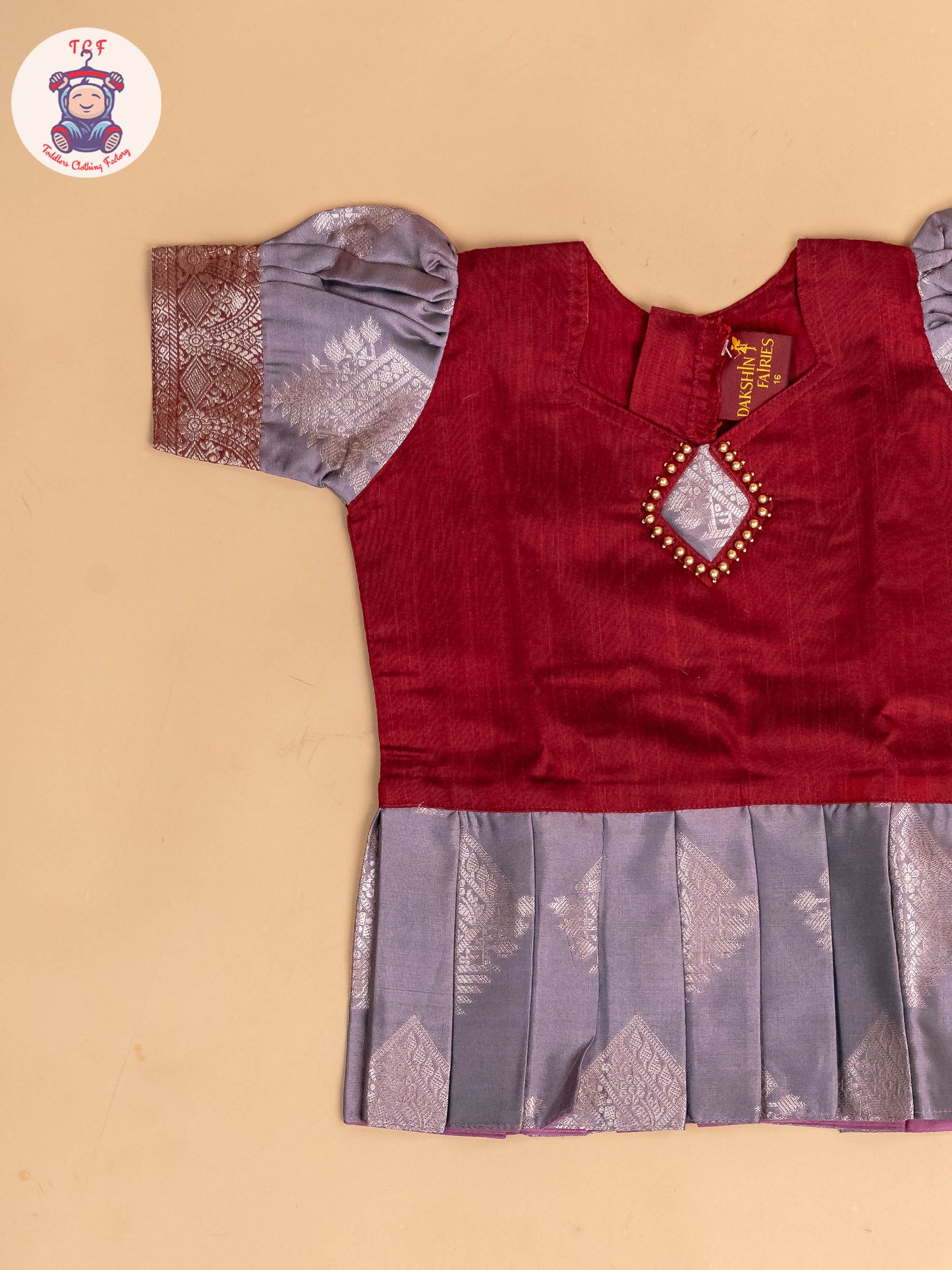 Maroon & Grey - Girls Readymade Pavadai Sattai