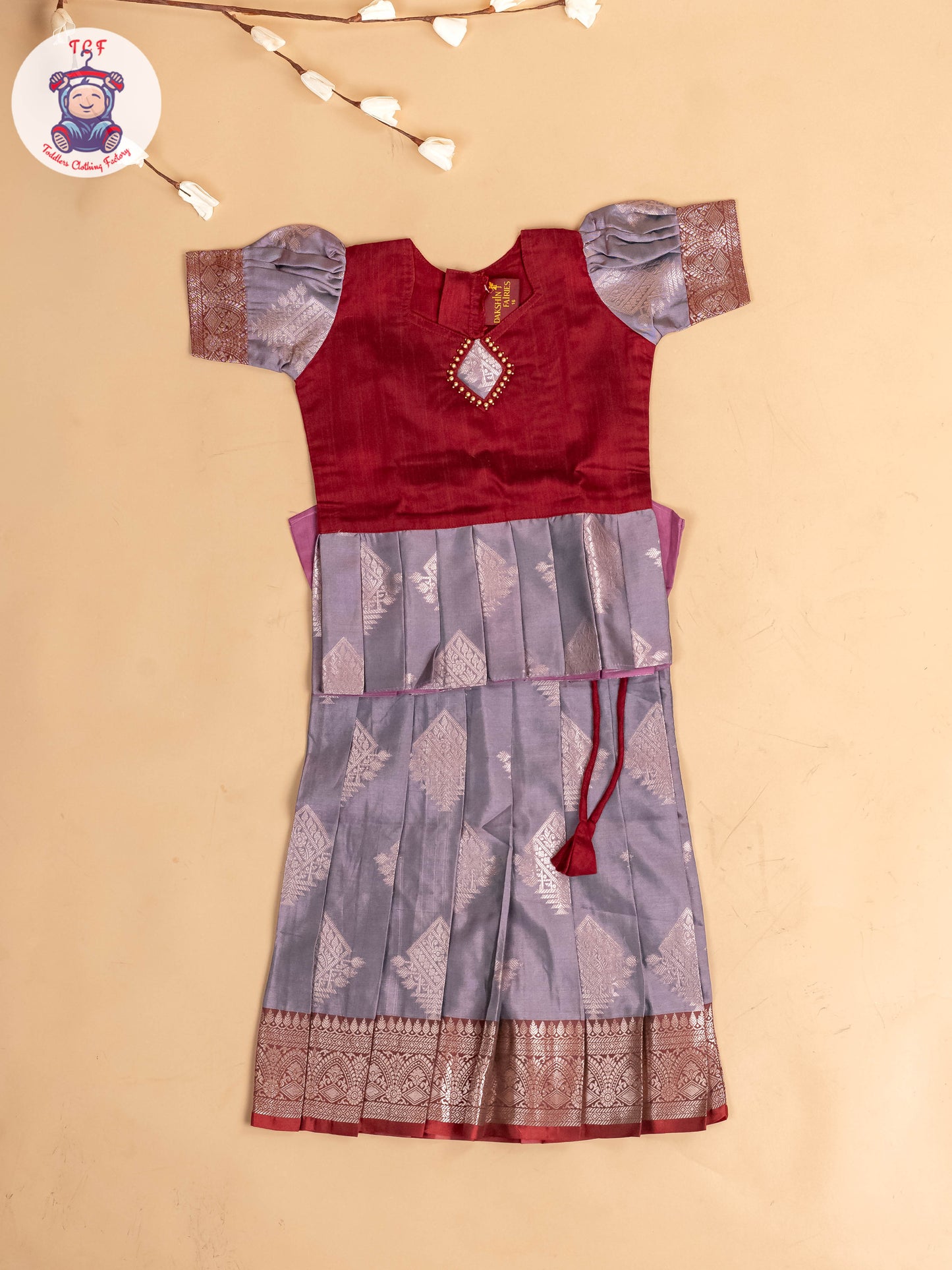 Maroon & Grey - Girls Readymade Pavadai Sattai