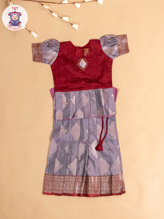 Maroon & Grey - Girls Readymade Pavadai Sattai