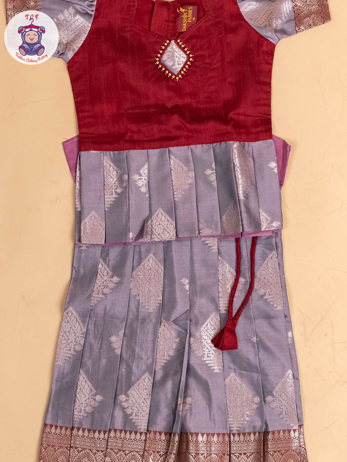 Maroon & Grey - Girls Readymade Pavadai Sattai