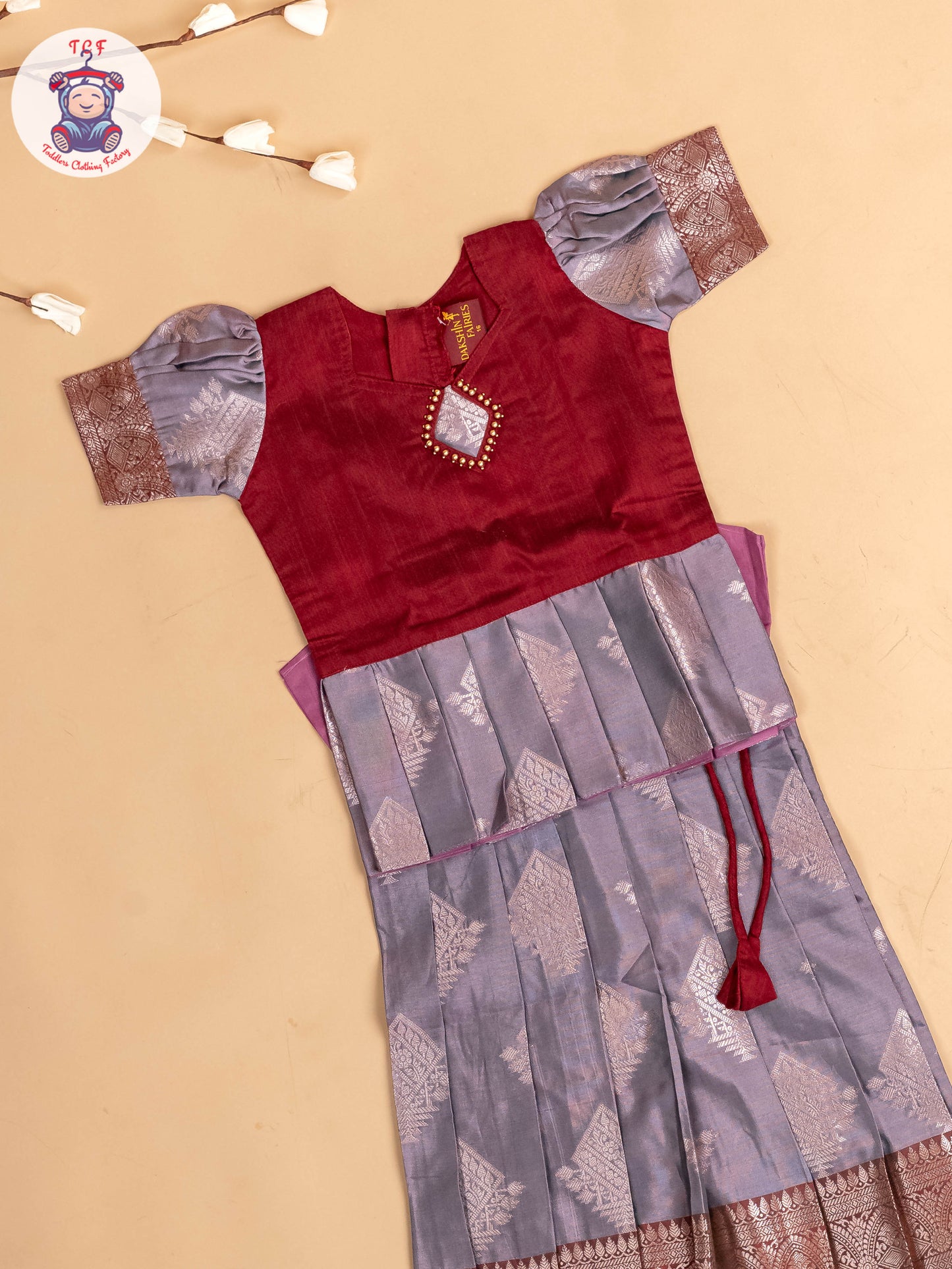 Maroon & Grey - Girls Readymade Pavadai Sattai