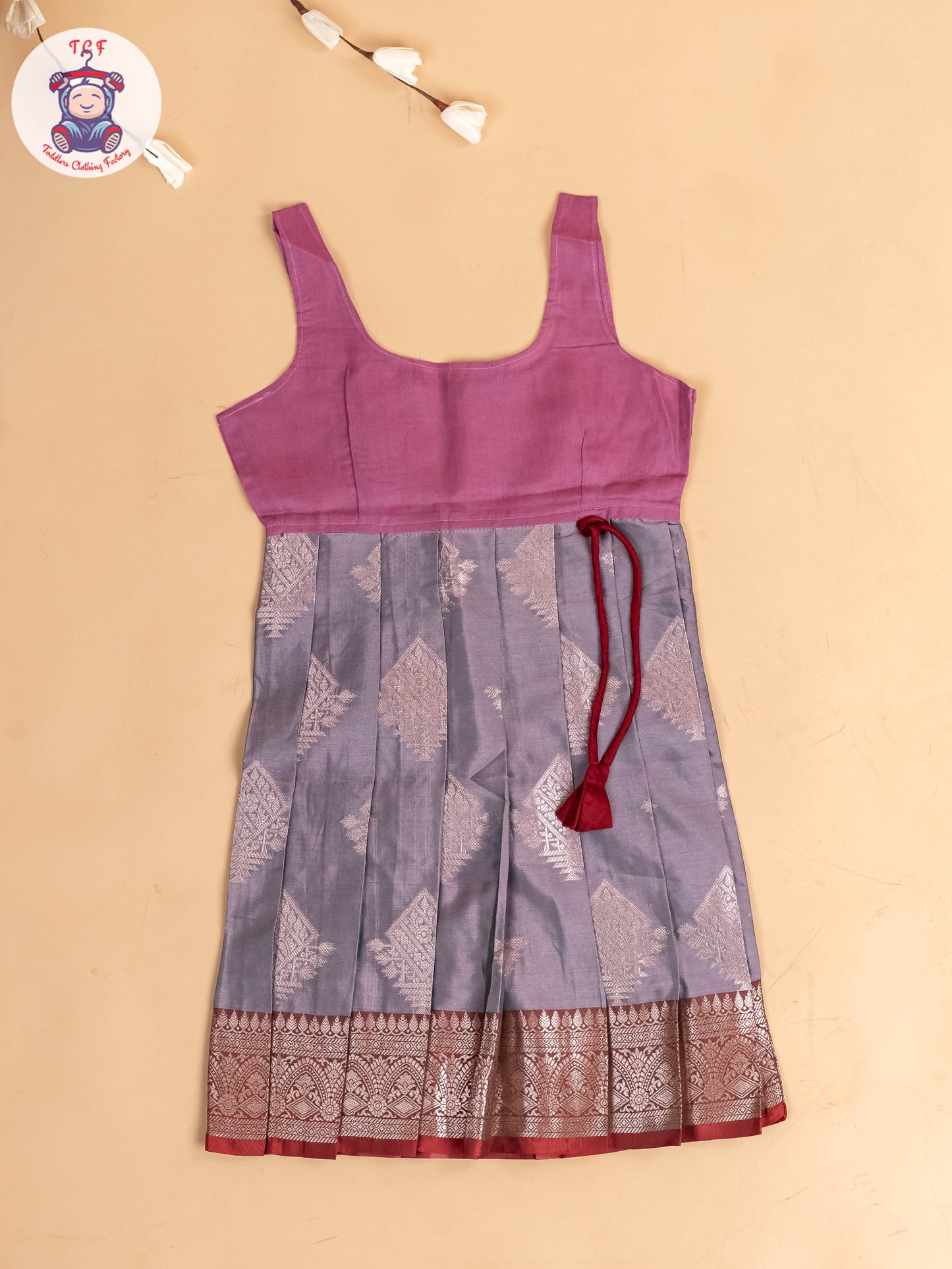 Maroon & Grey - Girls Readymade Pavadai Sattai