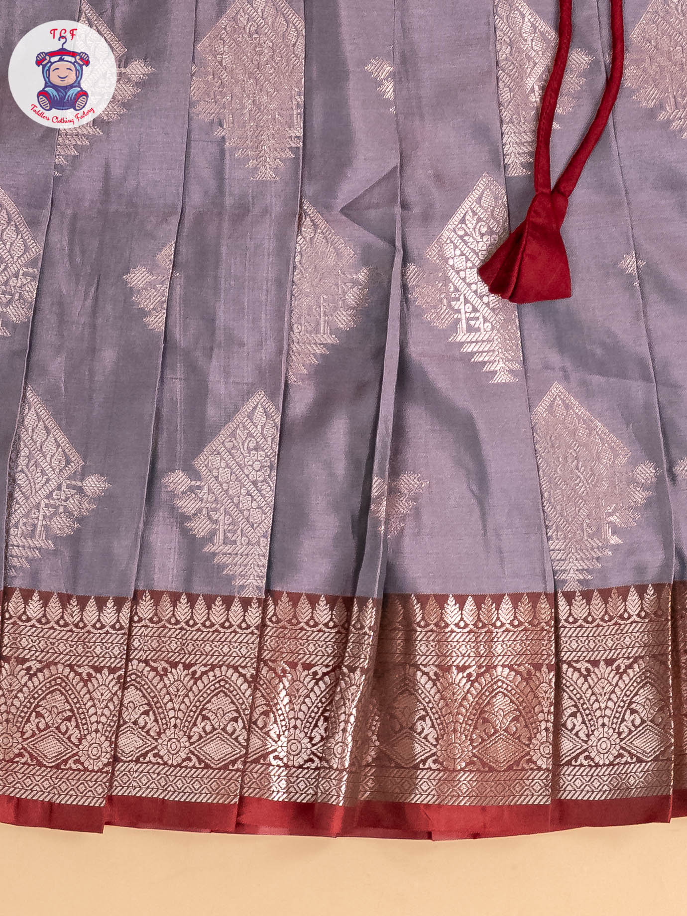 Maroon & Grey - Girls Readymade Pavadai Sattai