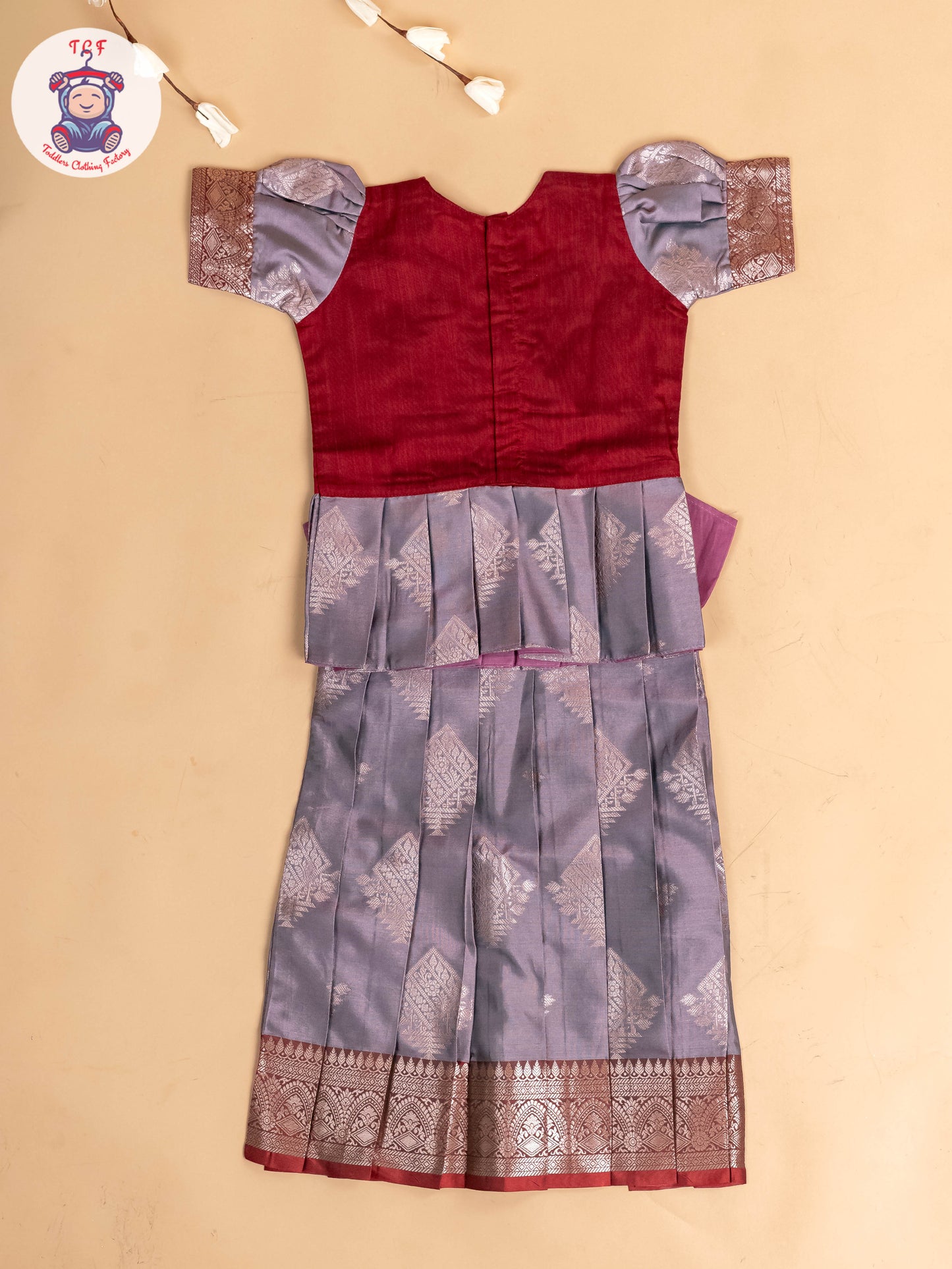Maroon & Grey - Girls Readymade Pavadai Sattai