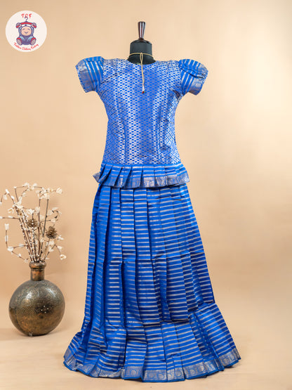 Blue - Girls Readymade Cotton Pavadai Sattai