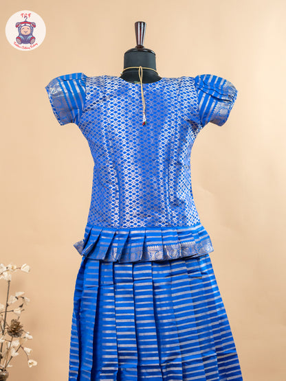 Blue - Girls Readymade Cotton Pavadai Sattai