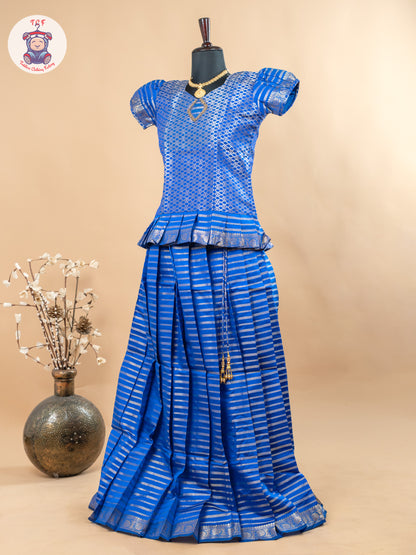 Blue - Girls Readymade Cotton Pavadai Sattai