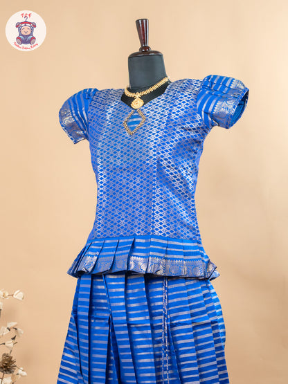 Blue - Girls Readymade Cotton Pavadai Sattai