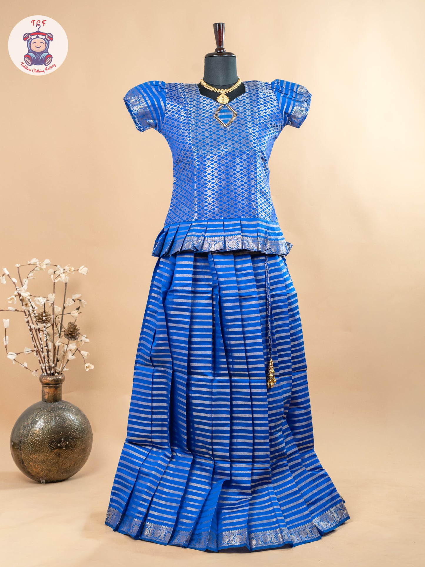 Blue - Girls Readymade Cotton Pavadai Sattai