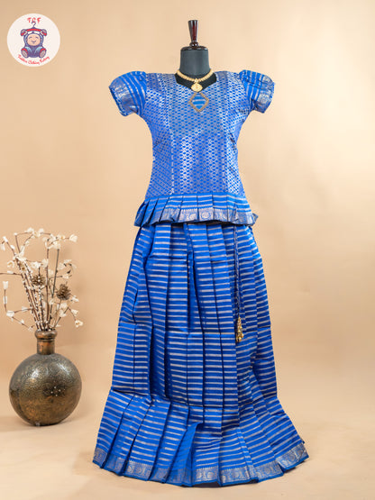 Blue - Girls Readymade Cotton Pavadai Sattai