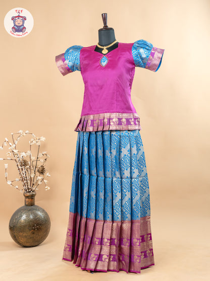 Pink & Blue - Girls Readymade Pavadai Sattai