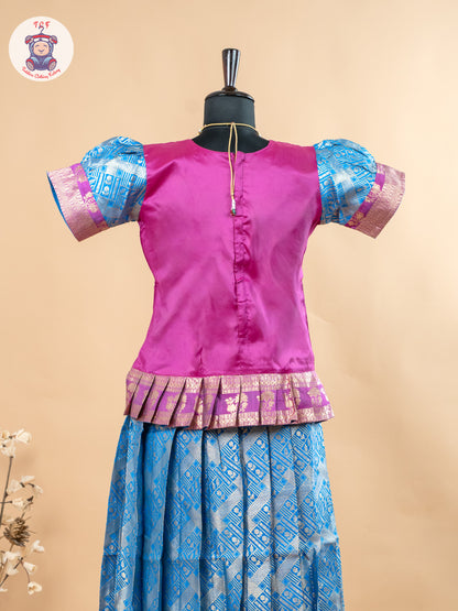 Pink & Blue - Girls Readymade Pavadai Sattai