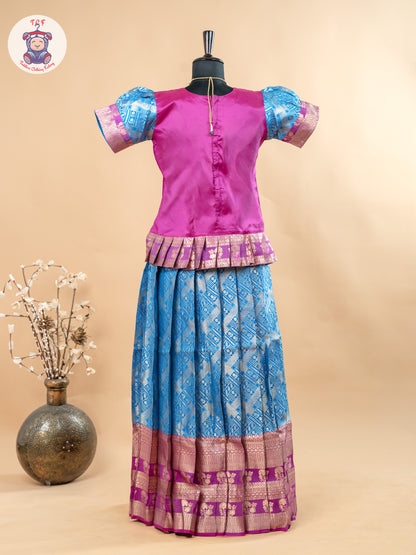 Pink & Blue - Girls Readymade Pavadai Sattai
