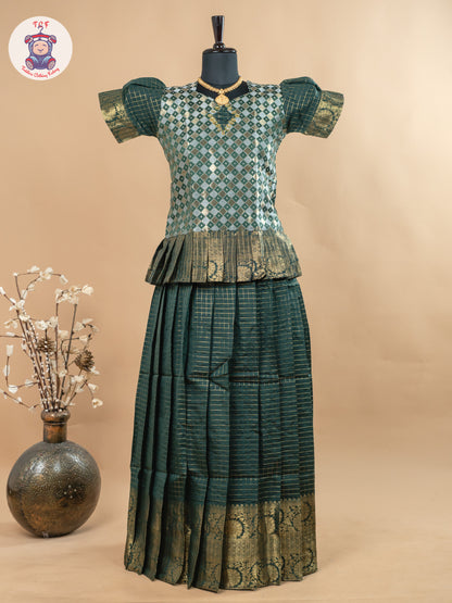 Bottle Green - Girls Readymade Cotton Pavadai Sattai