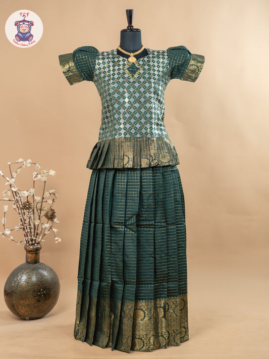 Bottle Green - Girls Readymade Cotton Pavadai Sattai