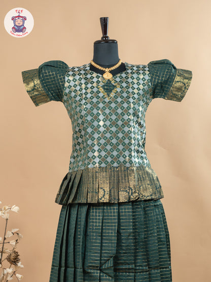 Bottle Green - Girls Readymade Cotton Pavadai Sattai