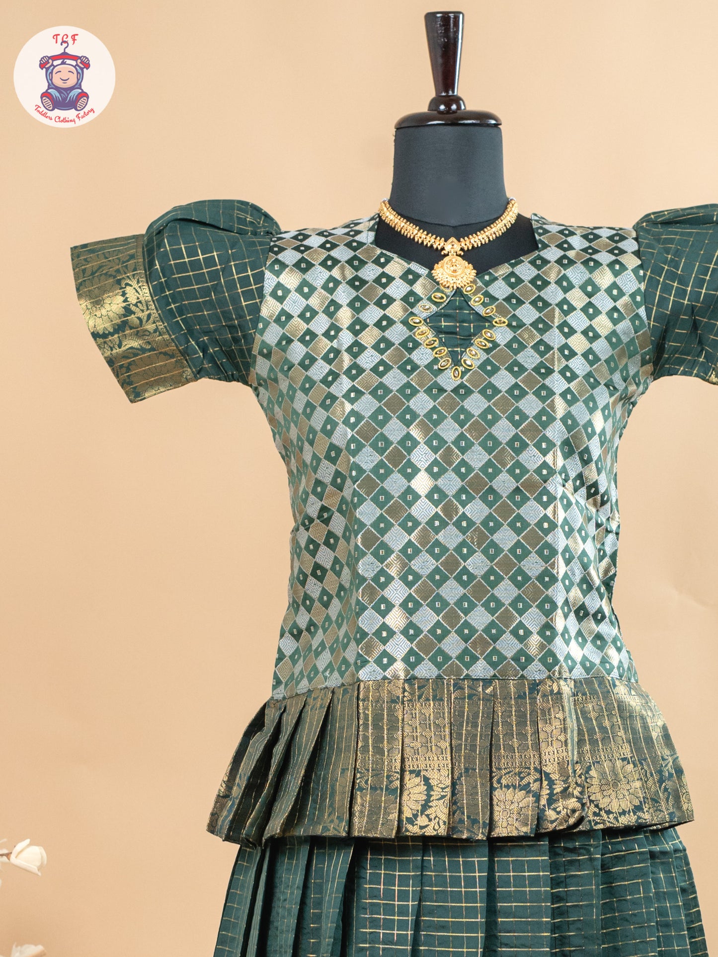 Bottle Green - Girls Readymade Cotton Pavadai Sattai
