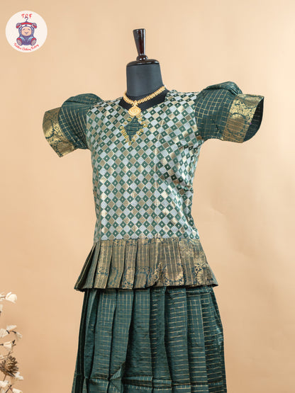 Bottle Green - Girls Readymade Cotton Pavadai Sattai