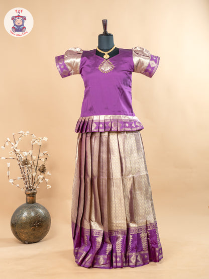 Purple & Copper - Girls Readymade Cotton Pavadai Sattai
