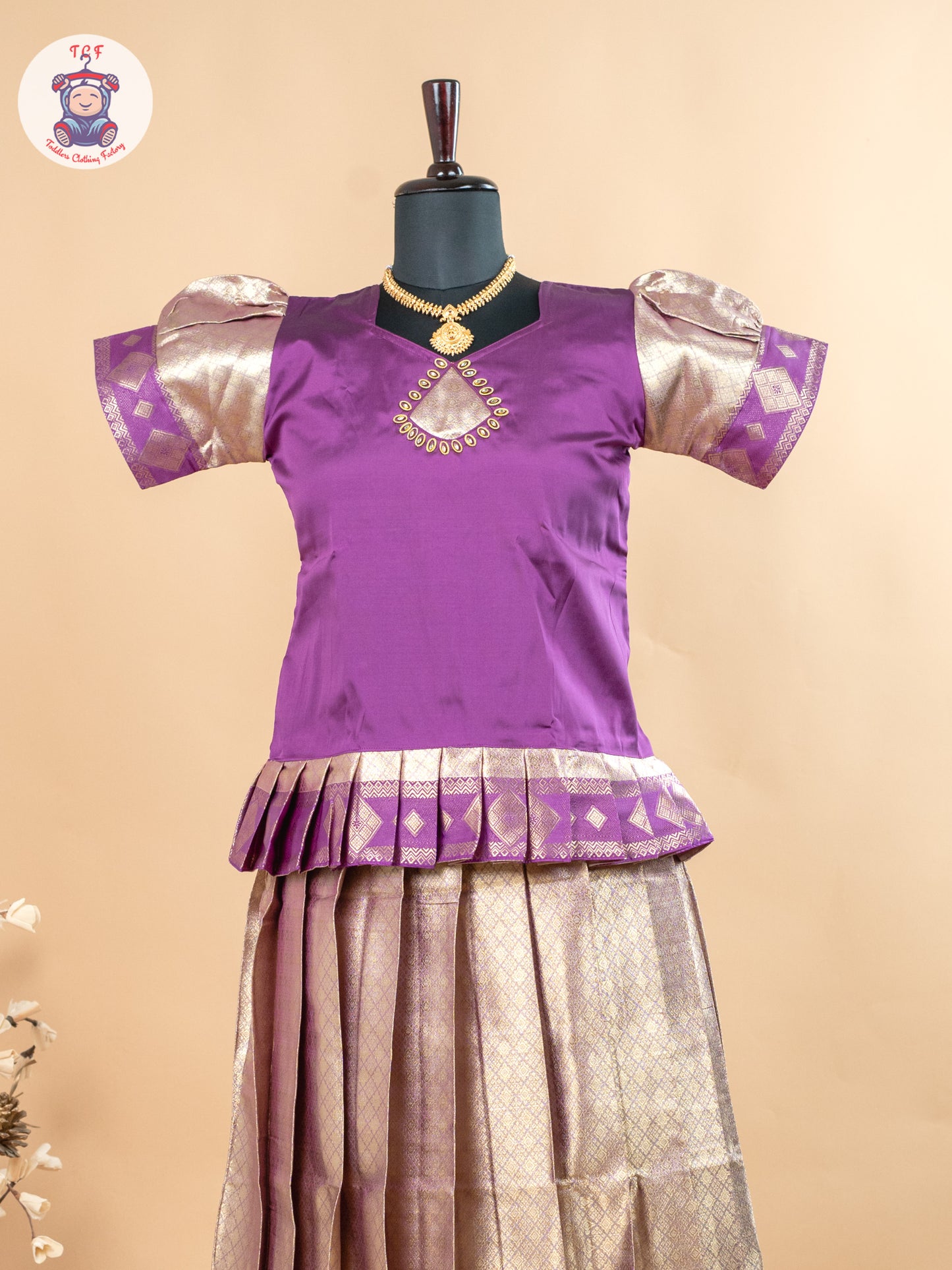 Purple & Copper - Girls Readymade Cotton Pavadai Sattai