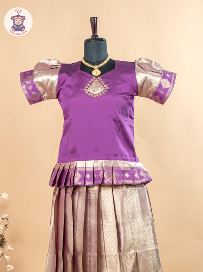 Purple & Copper - Girls Readymade Cotton Pavadai Sattai