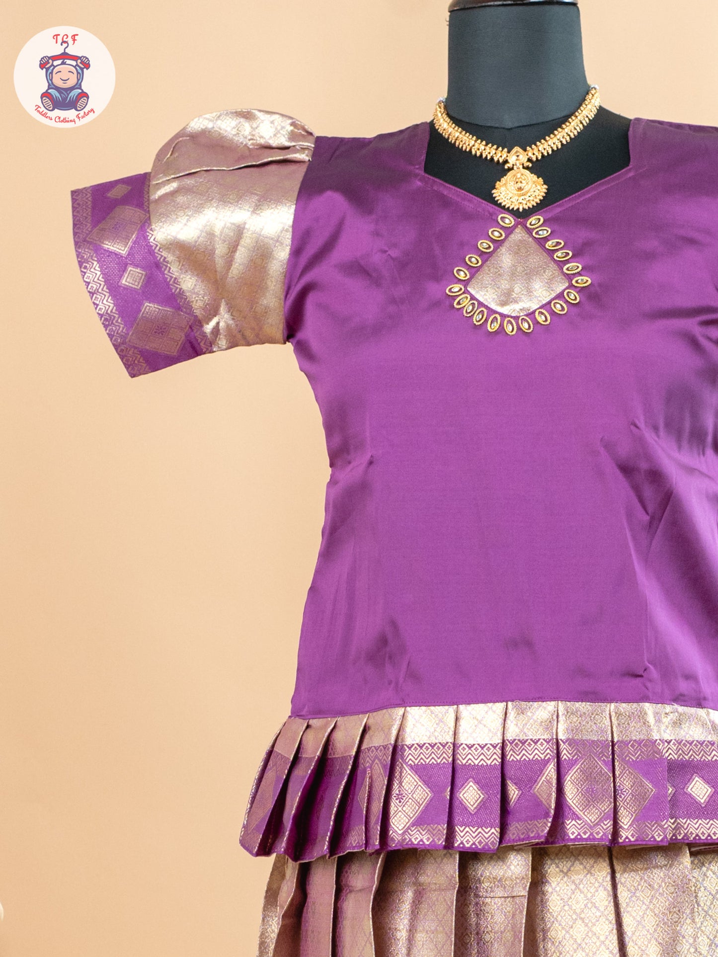 Purple & Copper - Girls Readymade Cotton Pavadai Sattai