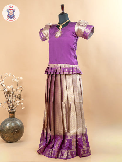 Purple & Copper - Girls Readymade Cotton Pavadai Sattai