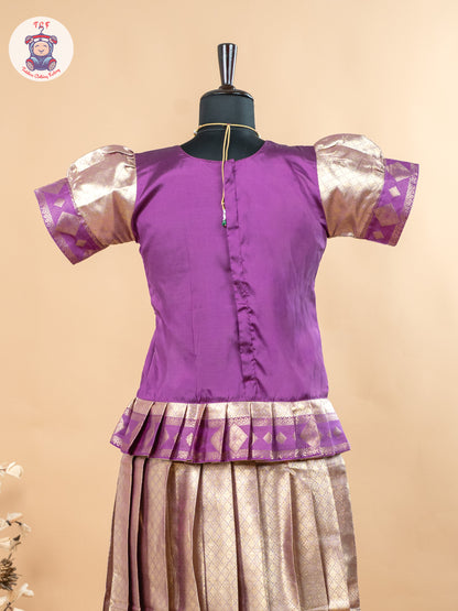 Purple & Copper - Girls Readymade Cotton Pavadai Sattai
