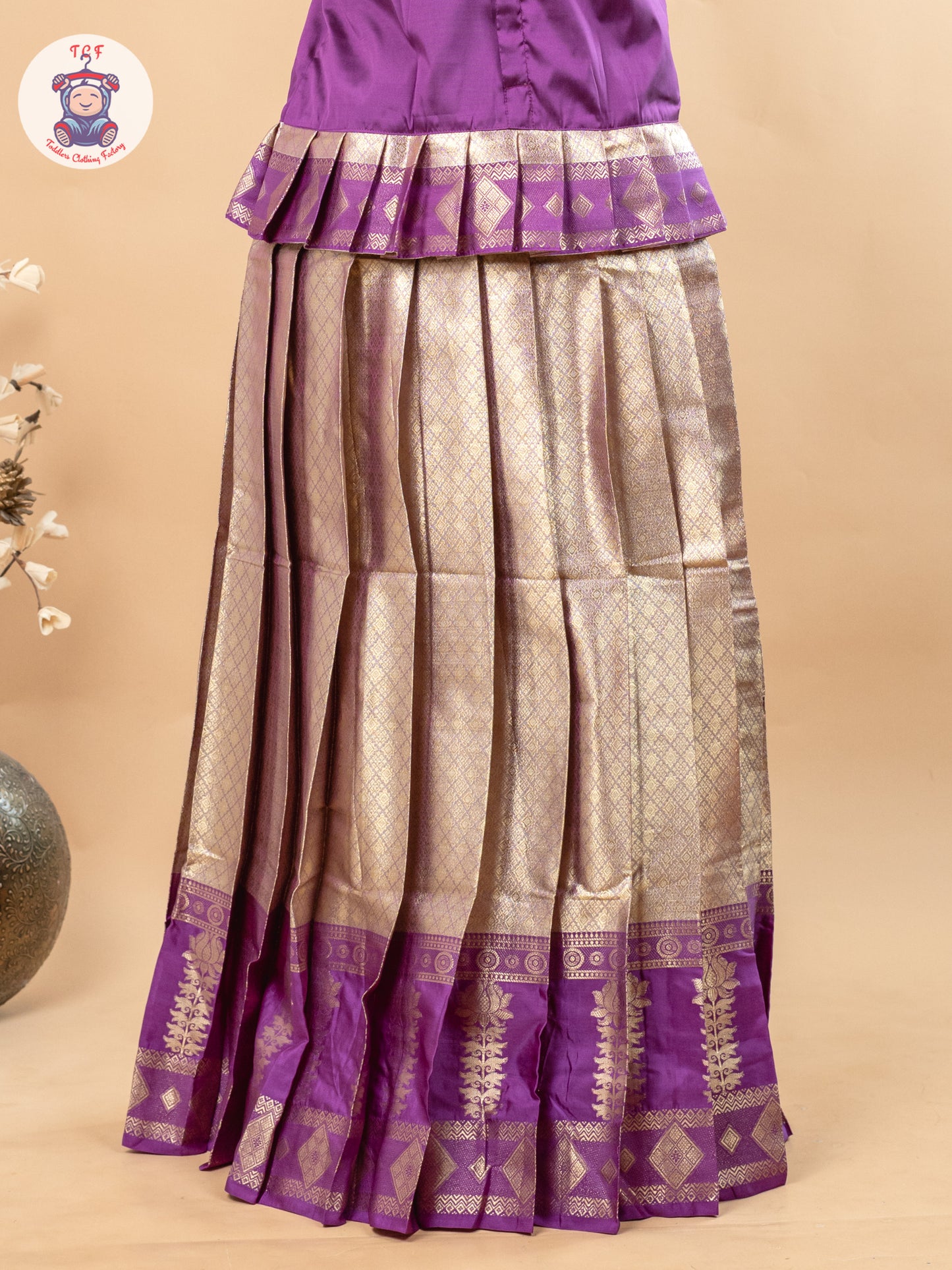 Purple & Copper - Girls Readymade Cotton Pavadai Sattai